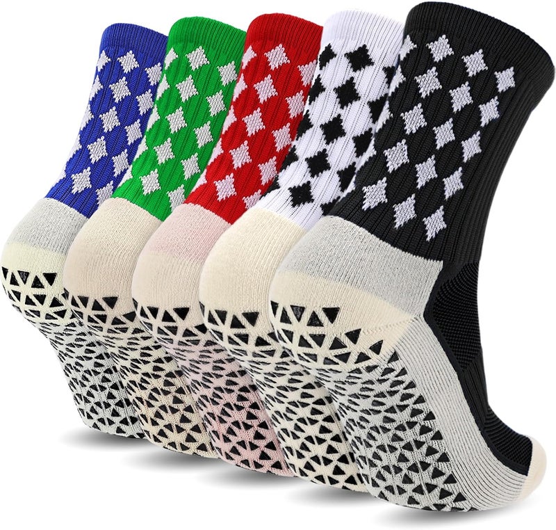 Ultrafun 5 Pairs Mens Grip Soccer Socks Non Slip Cushioned Crew Football Sports Socks - Image 1